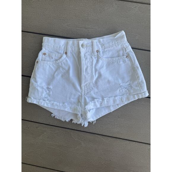 Free People White Denim Lasso Cut Off Shorts High Rise Distressed 24 - Picture 2 of 7